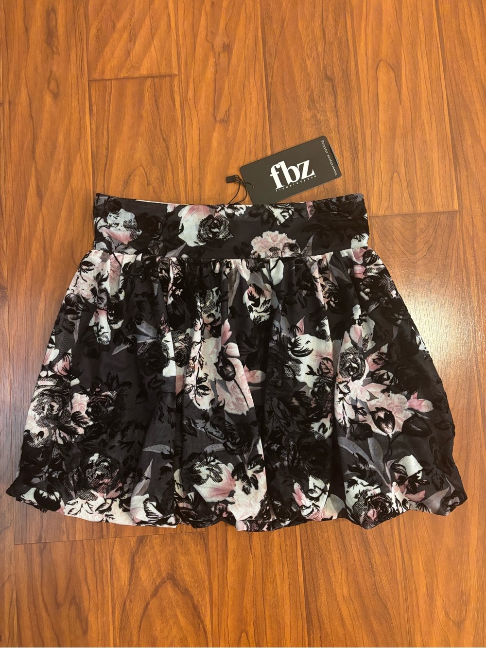 NWT Flowers by Zoe Black Pink Flock Floral Mesh Skirt Girls Large